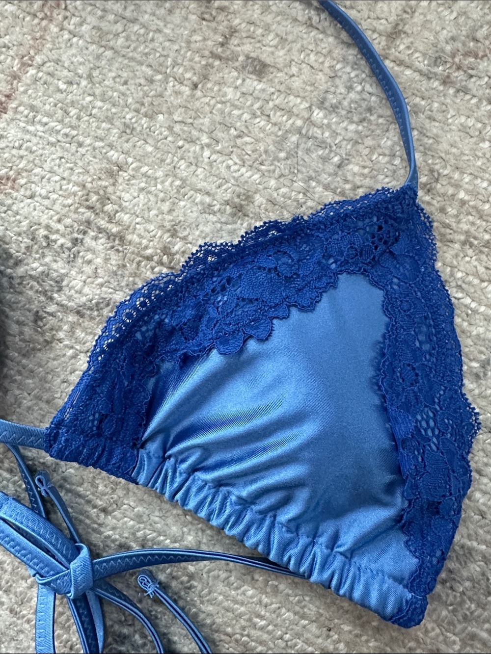 aerie Royal Blue Lace Trim Bikini Top - Picture 3 of 5